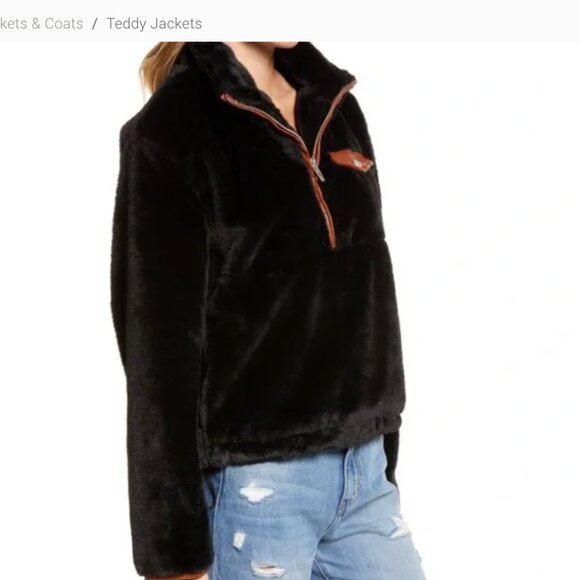 BLANKNYC Women’s M Black Faux Fur Half Zip Pullover Jacket Pockets Mesh Medium - Picture 3 of 3